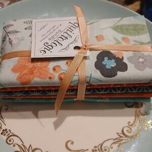 Fabric Fat Quarter bundle - Teal and Orange Floral